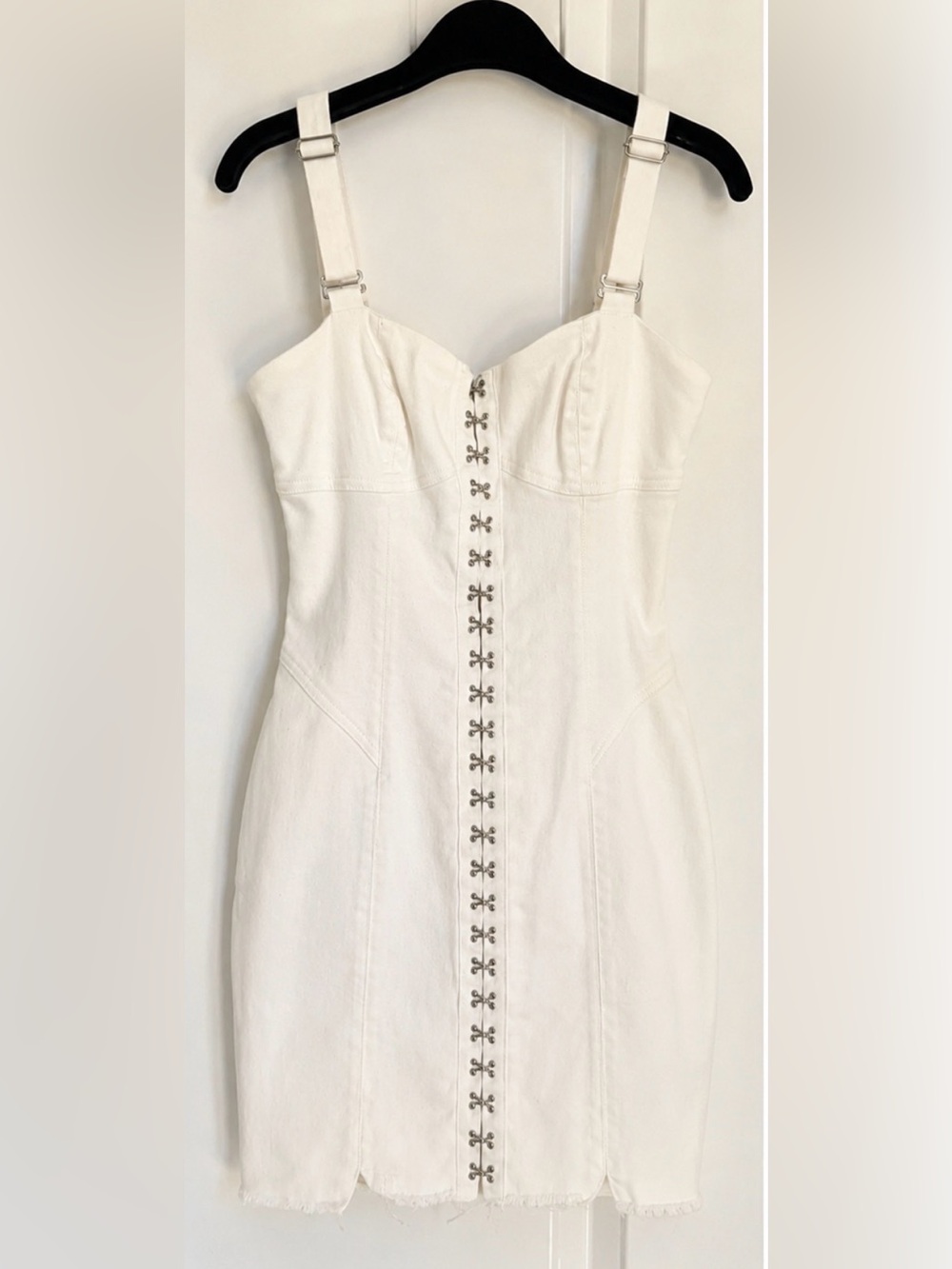 For Love & Lemons White Hook-and-Eye Denim Dress with straps - Picture 2 of 2